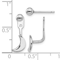 Sterling Silver RH-plated Moon Jackets Earrings with 4mm Ball Post view 4