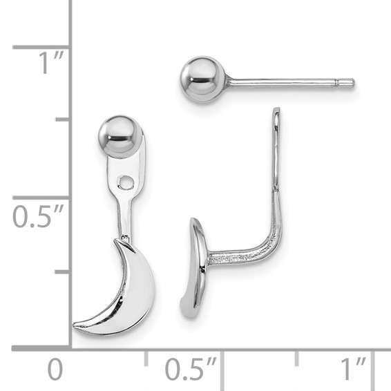 Sterling Silver RH-plated Moon Jackets w/4mm Ball Post Earrings