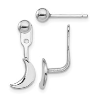 Sterling Silver RH-plated Moon Jackets Earrings with 4mm Ball Post view 1