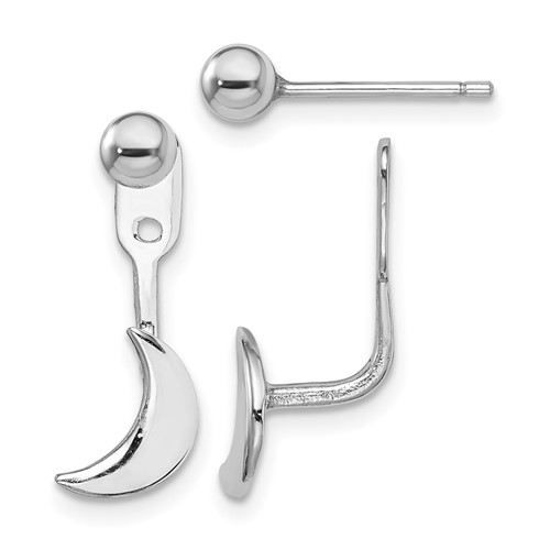 Sterling Silver RH-plated Moon Jackets Earrings with 4mm Ball Post