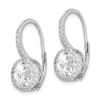 Sterling Silver Rhodium-plated Polished Round CZ Halo Leverback Earrings view 2