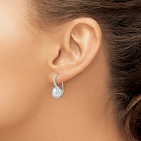 Sterling Silver Rhodium-plated Polished Round CZ Halo Leverback Earrings view 3