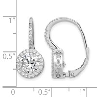 Sterling Silver Rhodium-plated Polished Round CZ Halo Leverback Earrings view 4