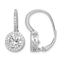Sterling Silver Rhodium-plated Polished Round CZ Halo Leverback Earrings view 1