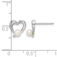 Sterling Silver Rhodium-plated 3-4mm White Round Freshwater Cultured Pearl Heart Post Earrings view 4