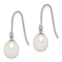 Sterling Silver Rhodium-plated Diamond-cut 6-7mm White Teardrop Freshwater Cultured Pearl Dangle Earrings view 2