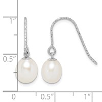 Sterling Silver Rhodium-plated Diamond-cut 6-7mm White Teardrop Freshwater Cultured Pearl Dangle Earrings view 4