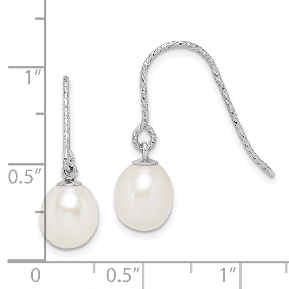 Sterling Silver Rhodium-plated Diamond-cut 6-7mm White Teardrop Freshwater Cultured Pearl Dangle Earrings