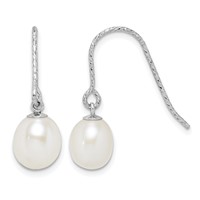 Sterling Silver Rhodium-plated Diamond-cut 6-7mm White Teardrop Freshwater Cultured Pearl Dangle Earrings view 1