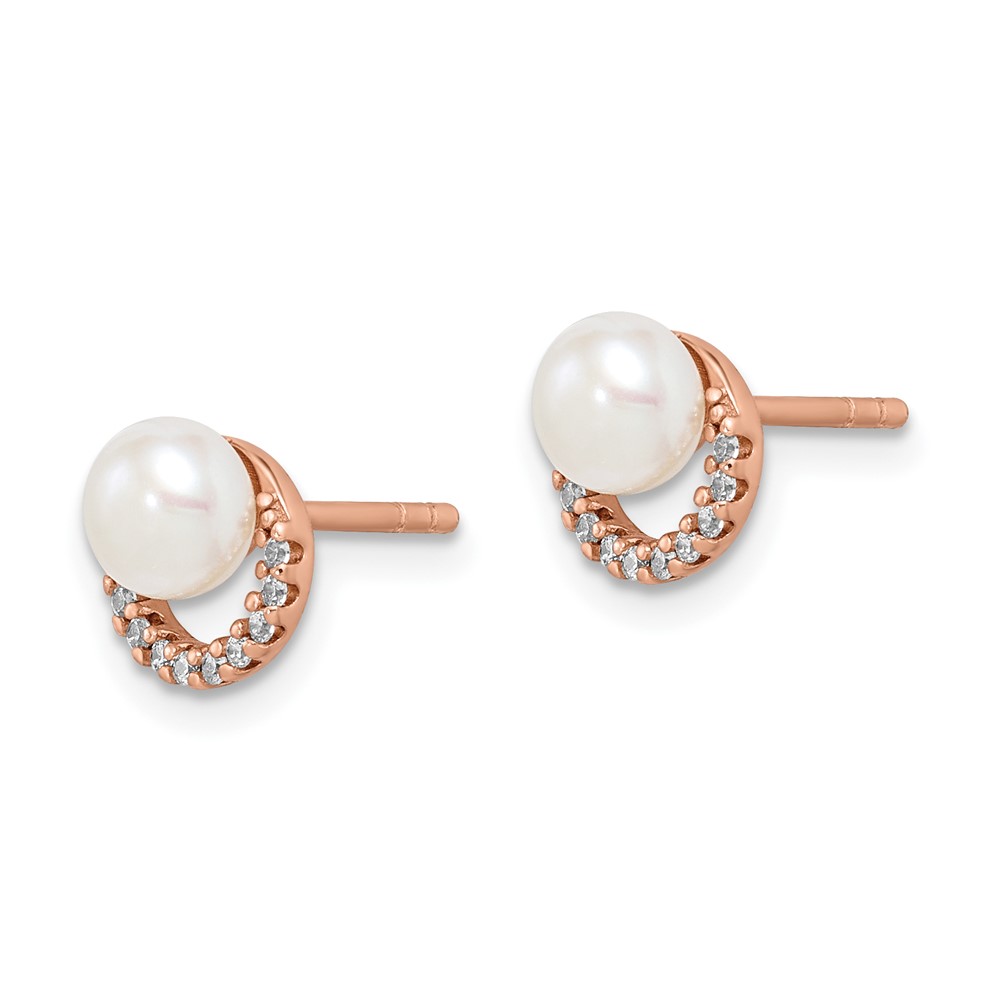 Sterling Silver Rose-tone w/ FW Cultured Pearl and CZ Earrings (QE15311)