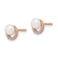 Sterling Silver Rose-tone Earrings with FW Cultured Pearl and CZ view 2