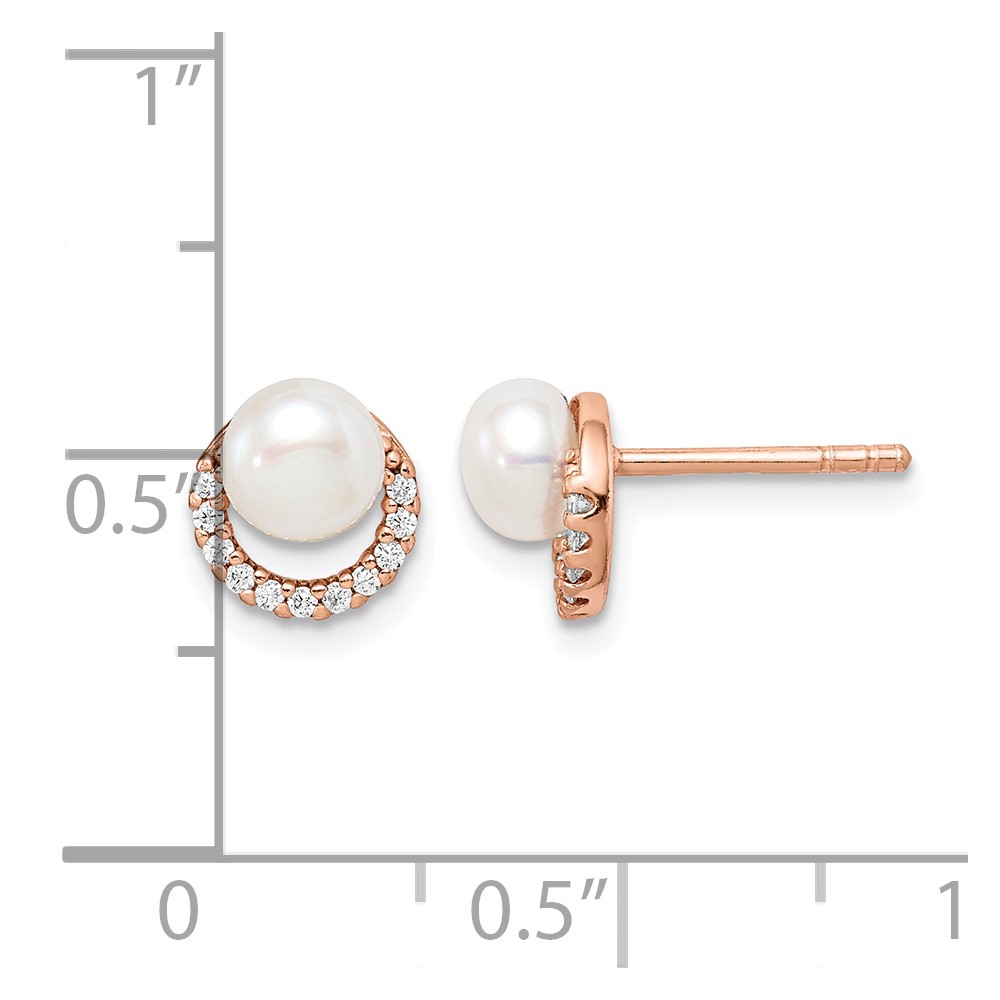 Sterling Silver Rose-tone w/ FW Cultured Pearl and CZ Earrings (QE15311)