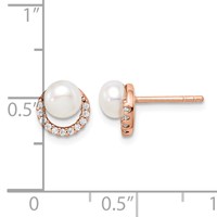 Sterling Silver Rose-tone Earrings with FW Cultured Pearl and CZ view 4