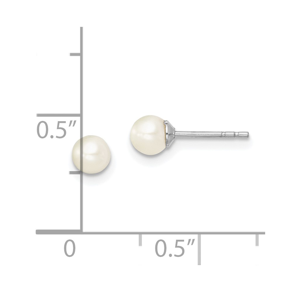 Sterling Silver Madi K Rhodium-plated 4-5mm White Round Freshwater Cultured Pearl Post Earrings (QE15315)