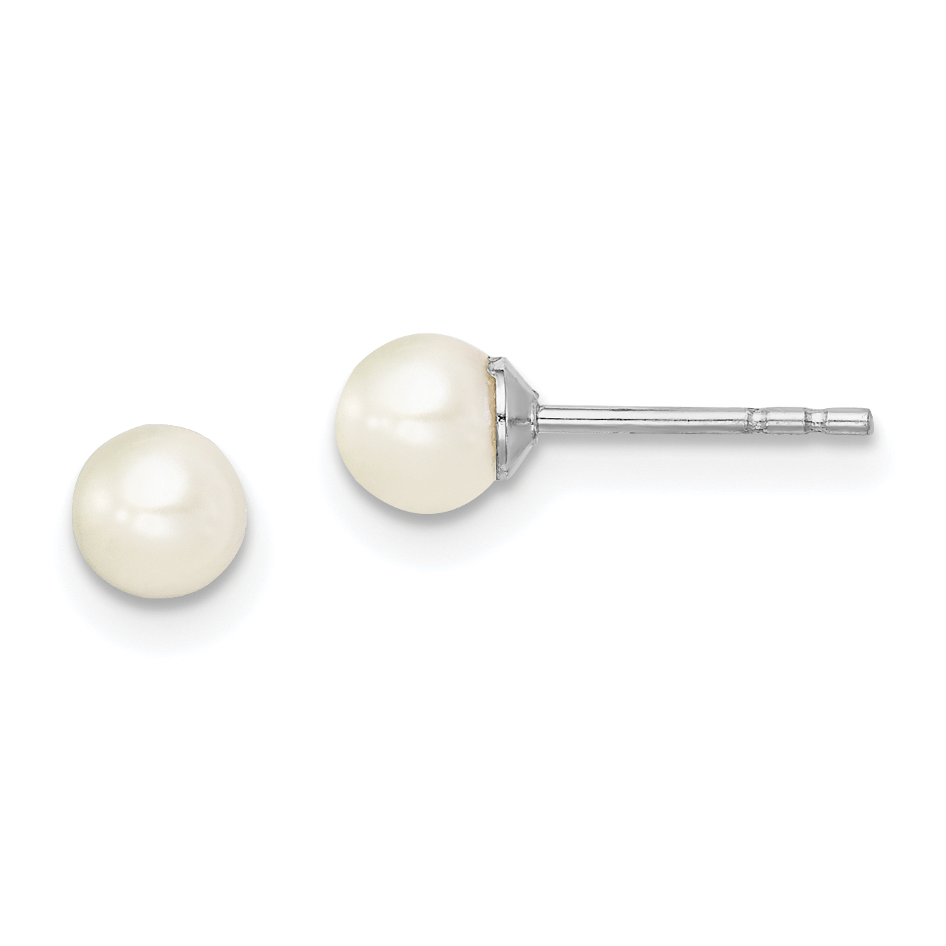 Sterling Silver Madi K Rhodium-plated 4-5mm White Round Freshwater Cultured Pearl Post Earrings (QE15315)