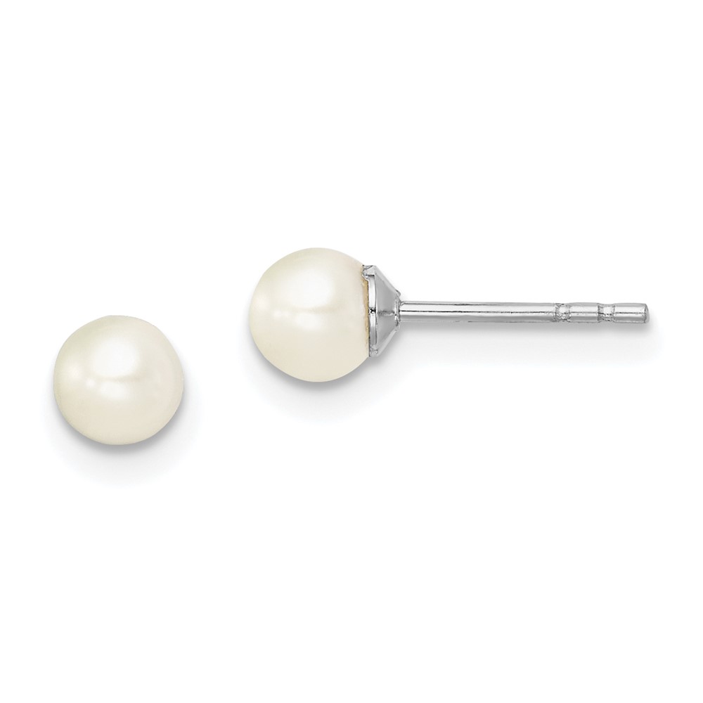 Sterling Silver Madi K Rhodium-plated 4-5mm White Round Freshwater Cultured Pearl Post Earrings (QE15315)