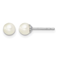 Sterling Silver Madi K Rhodium-plated 4-5mm White Round Freshwater Cultured Pearl Post Earrings view 1