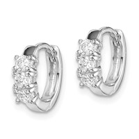 Sterling Silver RH-plated 3-stone CZ 2x 11mm Hinged Hoop Earrings view 2