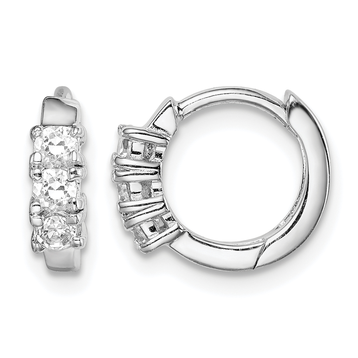 Sterling Silver RH-plated 3-stone CZ 2x11mm Hinged Hoop Earrings (QE15317)