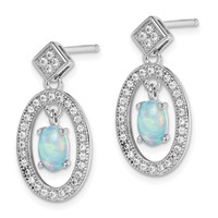 Sterling Silver Rhodium-plated Created Opal & CZ Post Dangle Earrings view 2
