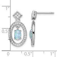 Sterling Silver Rhodium-plated Created Opal & CZ Post Dangle Earrings view 4