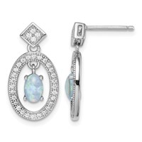 Sterling Silver Rhodium-plated Created Opal & CZ Post Dangle Earrings view 1