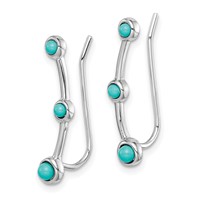 Sterling Silver Rhodium-plated Created Turquoise Ear Climber Earrings view 2