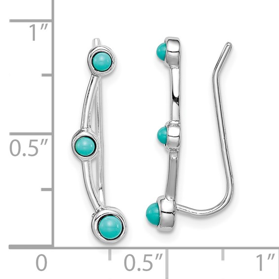 Sterling Silver Rhodium-plated Created Turquoise Ear Climber Earrings