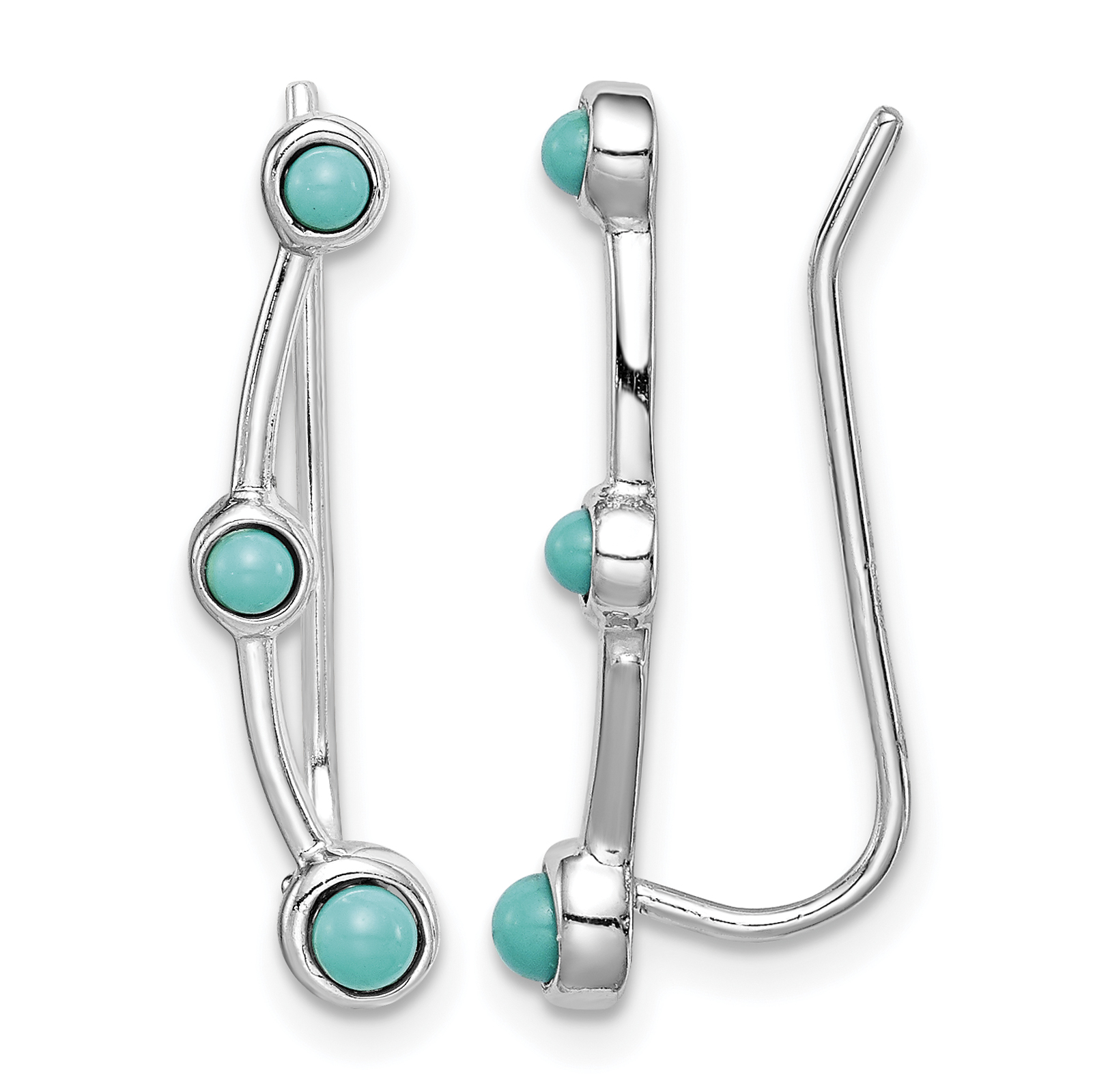 Sterling Silver Rhodium-plated Created Turquoise Ear Climber Earrings (QE15322)