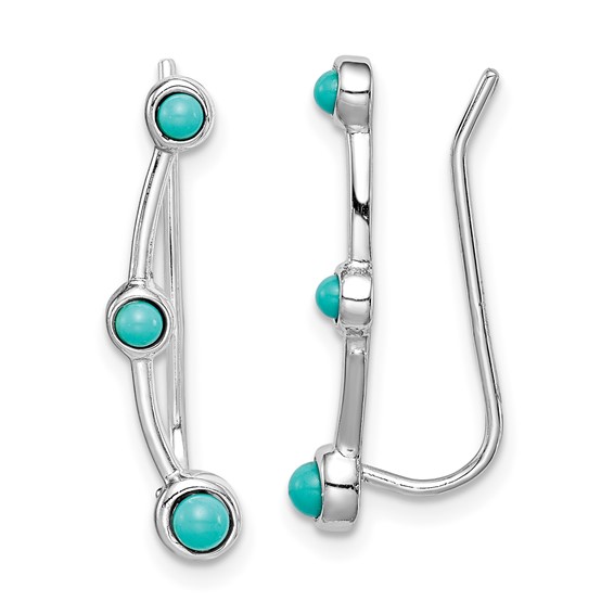 Sterling Silver Rhodium-plated Created Turquoise Ear Climber Earrings
