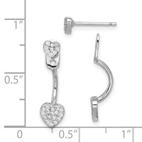 Sterling Silver Rhodium-plated CZ Heart Jackets Earrings with Heart Post view 3