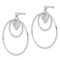 Sterling Silver RH-plated Double Circle Earrings with CZ Heart Post view 2