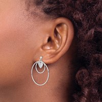 Sterling Silver RH-plated Double Circle Earrings with CZ Heart Post view 3