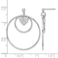 Sterling Silver RH-plated Double Circle Earrings with CZ Heart Post view 4