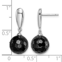 Sterling Silver Rhodium-plated Faceted 10mm Onyx Post Dangle Earrings view 4