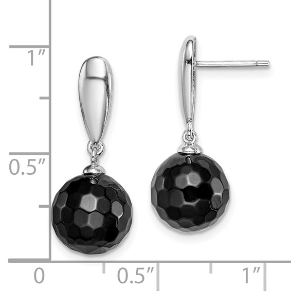Sterling Silver Rhodium-plated Faceted 10mm Onyx Post Dangle Earrings