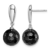 Sterling Silver Rhodium-plated Faceted 10mm Onyx Post Dangle Earrings view 1