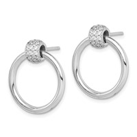 Sterling Silver Rhodium-plated Polished CZ Large Post Dangle Earrings view 2