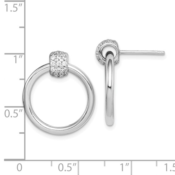 Sterling Silver Rhodium-plated Polished CZ Large Post Dangle Earrings