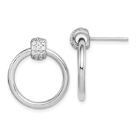 Sterling Silver Rhodium-plated Polished CZ Large Post Dangle Earrings view 1