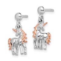 Sterling Silver Rhodium-plated Rose Gold-plated Unicorn Post Earrings view 2