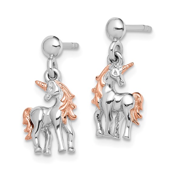 Sterling Silver Rhodium-plated Rose Gold-plated Unicorn Post Earrings