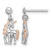 Sterling Silver Rhodium-plated Rose Gold-plated Unicorn Post Earrings view 1