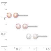 Sterling Silver Madi K Rhodium-plated 4-5mm White, Pink and Purple Round Freshwater Cultured Pearl Set of 3 Earrings view 5