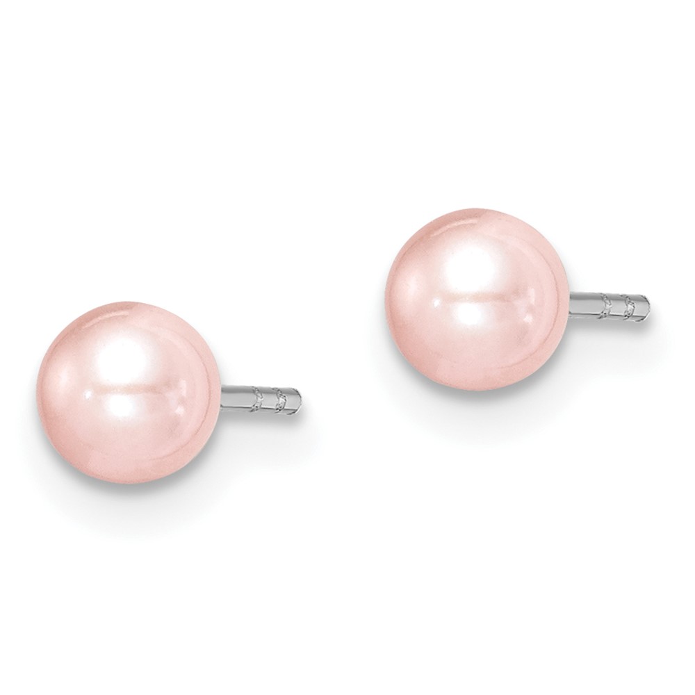 Sterling Silver Madi K Rhodium-plated 4-5mm Pink Round Freshwater Cultured Pearl Post Earrings (QE15339)