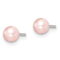 Sterling Silver Madi K Rhodium-plated 4-5mm Pink Round Freshwater Cultured Pearl Post Earrings view 2