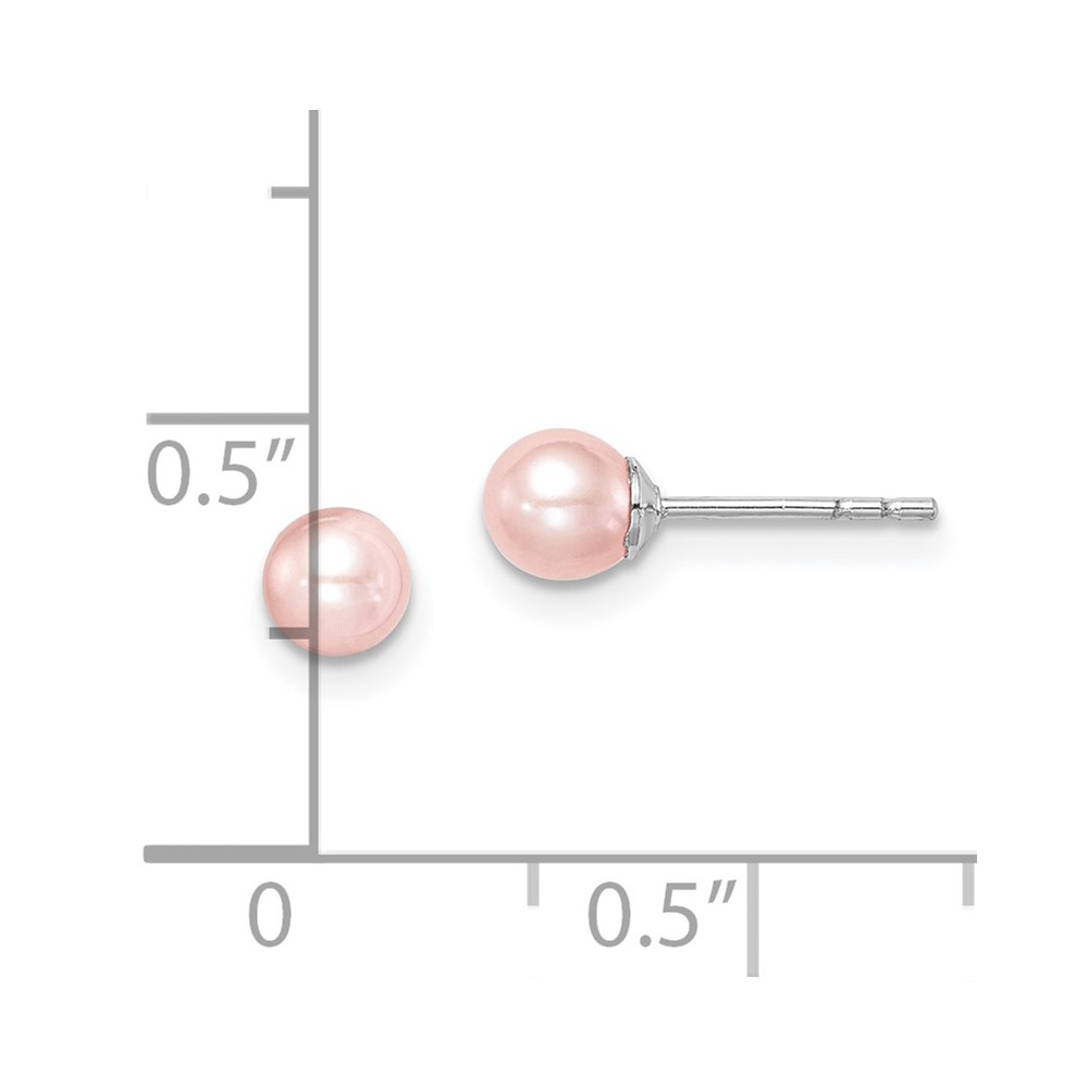 Sterling Silver Madi K Rhodium-plated 4-5mm Pink Round Freshwater Cultured Pearl Post Earrings (QE15339)