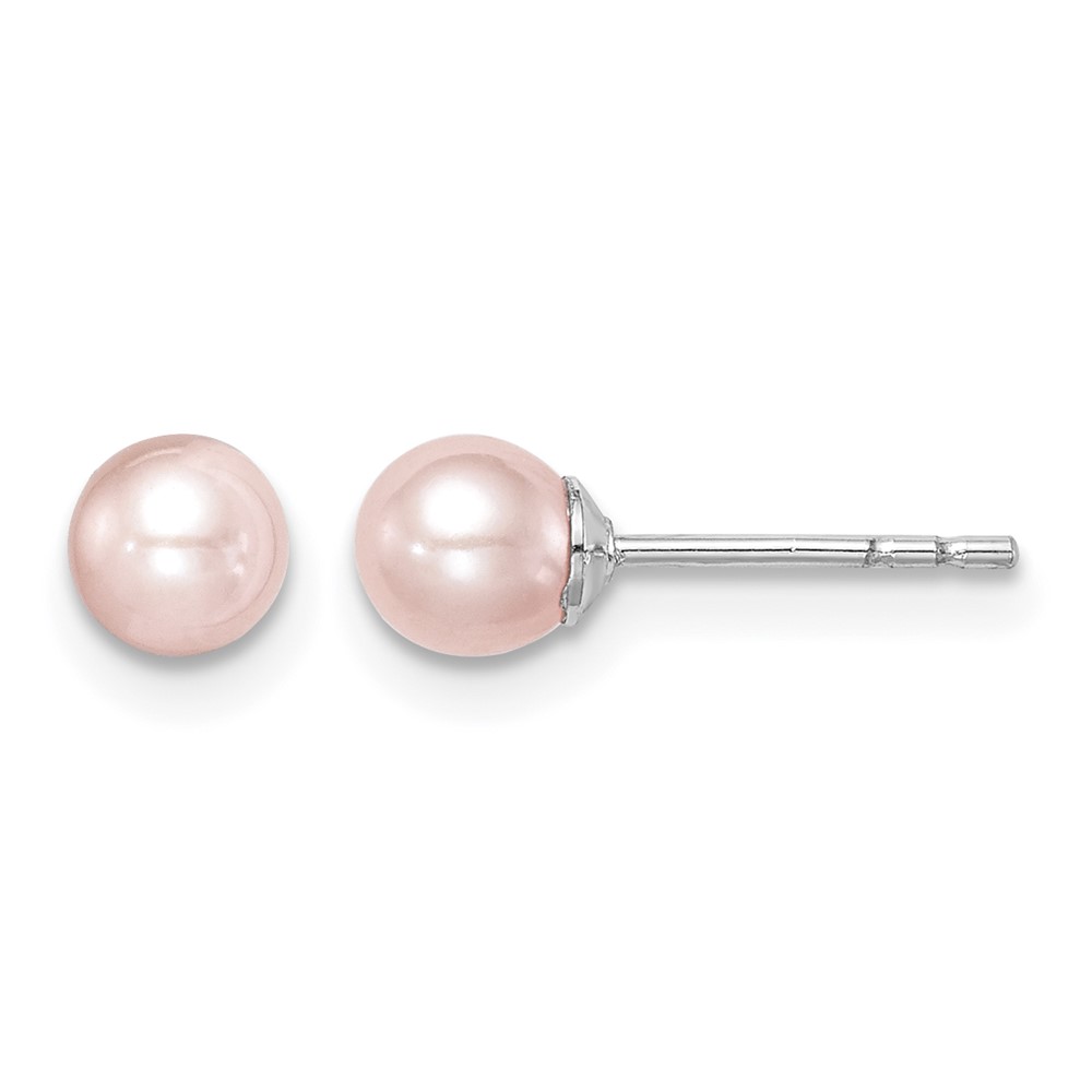 Sterling Silver Madi K Rhodium-plated 4-5mm Pink Round Freshwater Cultured Pearl Post Earrings (QE15339)