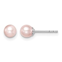 Sterling Silver Madi K Rhodium-plated 4-5mm Pink Round Freshwater Cultured Pearl Post Earrings view 1