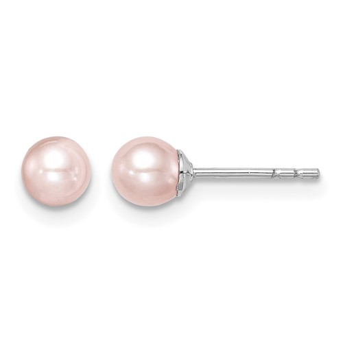 Sterling Silver Madi K Rhodium-plated 4-5mm Pink Round Freshwater Cultured Pearl Post Earrings
